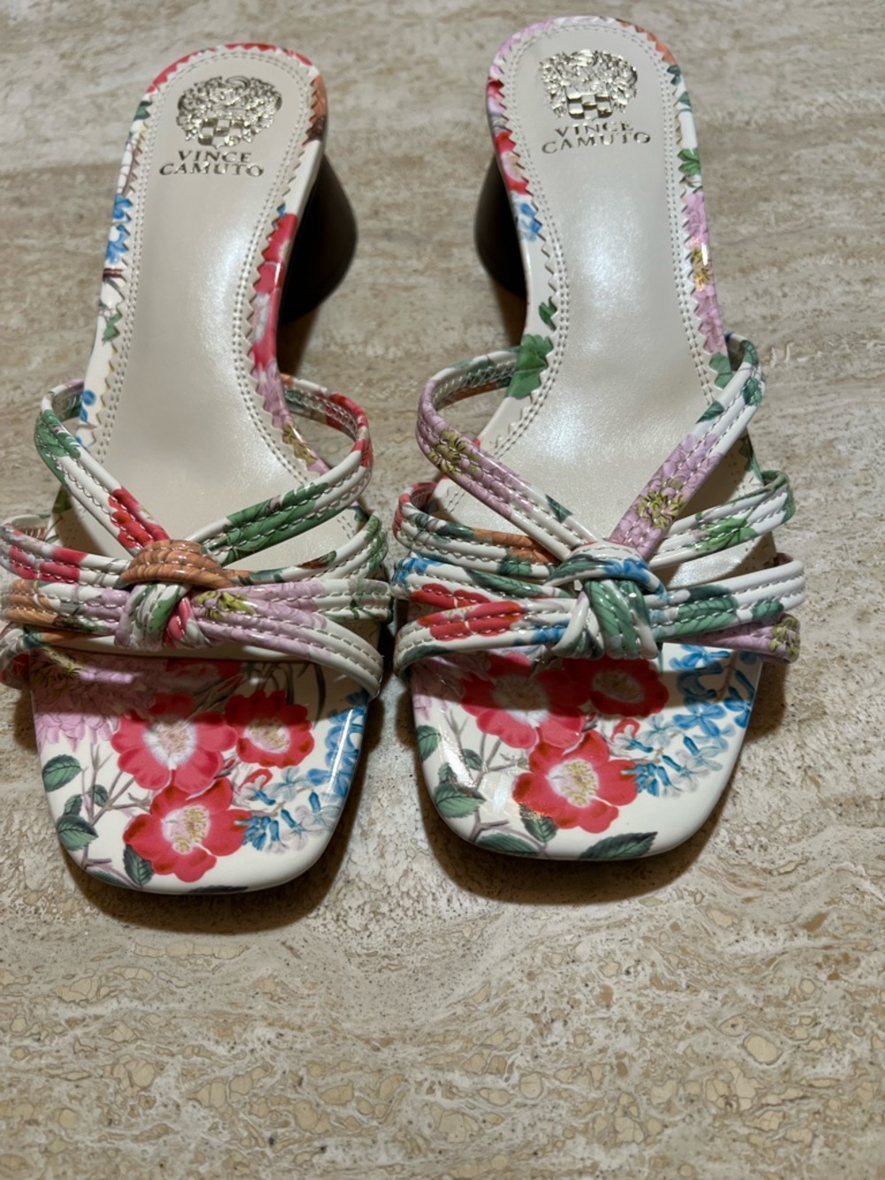 Vince Camuto White Floral Braided-Strap Slide Sandals